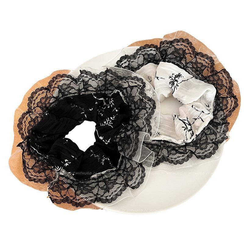 Lace Ruffle Scrunchie: Women's High-Elasticity, Durable Hair Tie for Versatile Bun Hairstyles.