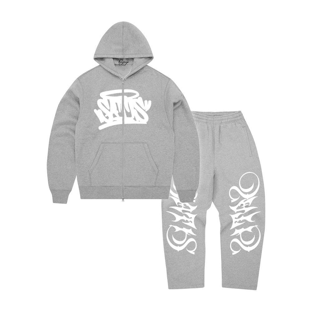 Europäischer und Amerikanischer Herren Herbst und Winter Neuer Stil Amerikanische Modemarke Bedruckte Reißverschluss Sweatshirt Jacke Hip-Hop Ins Stil Set