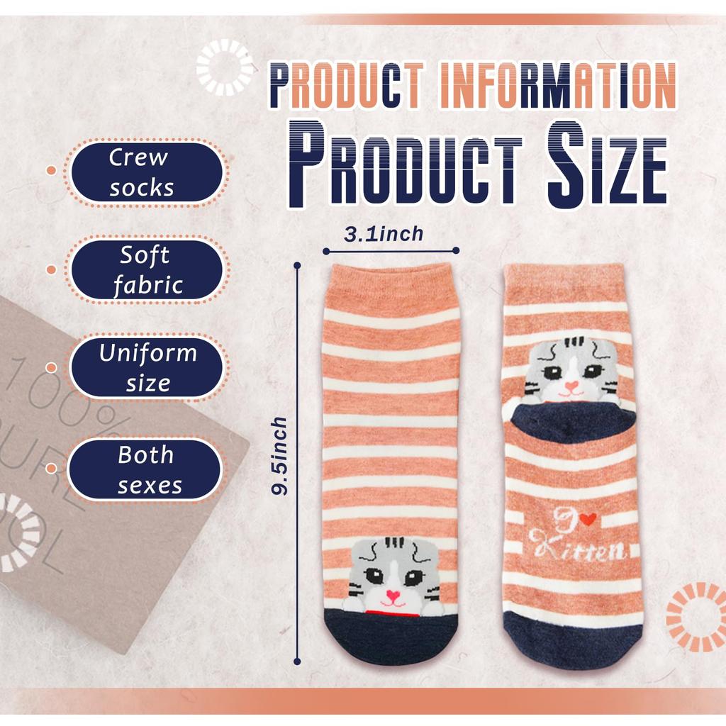 5 Pairs of Cute Cat Socks Women Cartoon Animal Crew Socks Fun Kitten Cotton Socks Gift Colorful Casual Sock Set