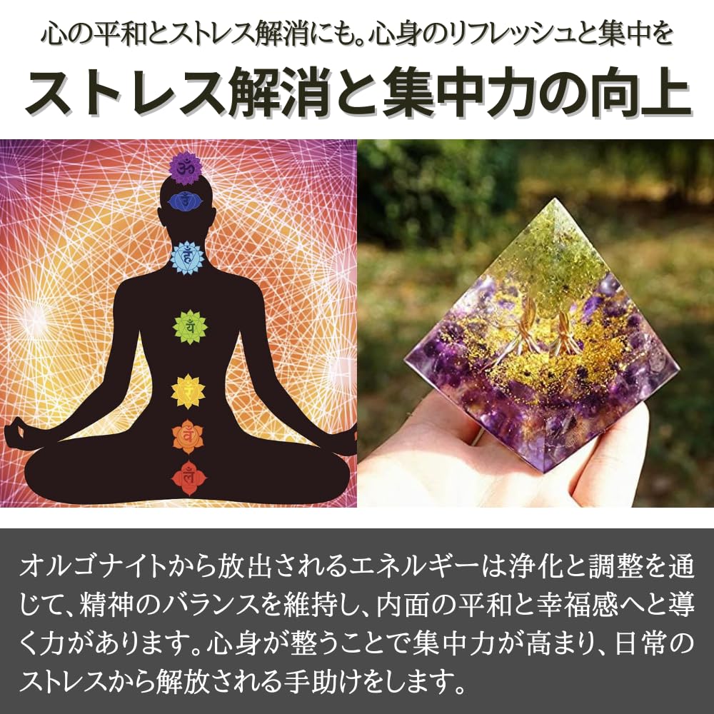 PLEAVIT Orgonite Pyramid with Crystal and Natural Stones, Chakra Power Stone Figurine, Purification, Tree of Life (5 X 5 Cm)