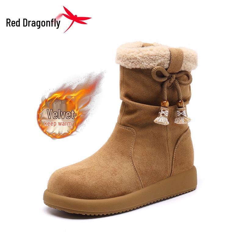 Women s Red Dragonfly Thick-Soled Snow Boots with Velvet Lining 37