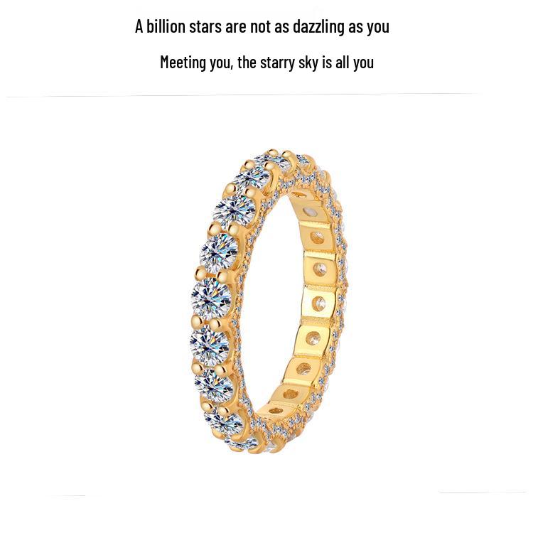 S925 Sterling Silver Moissanite Pavé Full Diamond Eternity Band, Platinum-Plated Women's Ring