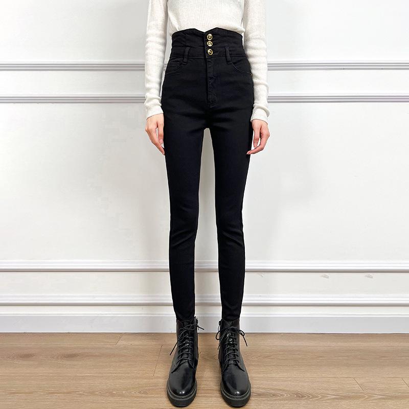 2026 Spring Black High-Waisted Stretchy Skinny Denim Pencil Pants for Women - Leg-Lengthening & Body-Shaping Cropped Design