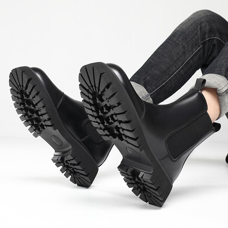 Winter velvet cotton platform Martin boots medium and high top leather shoes British style Chelsea leather boots sleeve men's cotton shoes