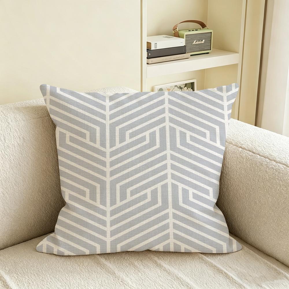 G-Gray White Geometric Pattern Cushion Cover Natural Linen Pillowcase Set, All-In-One Decor For Sofa, Bedroom & Chair