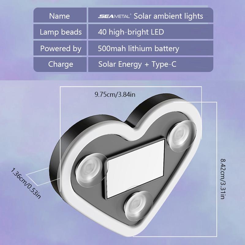 SEAMETAL LED Car Window Ambient Lamp Solar Energy Wiring Free Glowing Heart Atmosphere Neon Light Car Interior Decoration Accessories