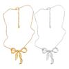 2Pcs Necklace Set Stylish Bowknot Charm Choker Imitation Pearls Beaded Clavicle Chain Jewelry for Fashion Enthusiasts