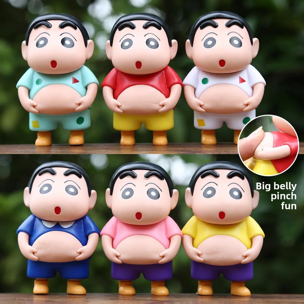 6pcs Creative Crayon Shin Chan Pinch Belly Model Pendant Set For All Ages