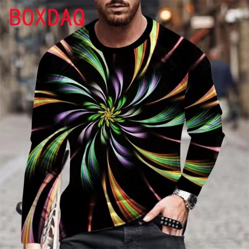 Animal Print Herren Langarm T-Shirt Mode Persönlichkeit Herren Stil O-Ausschnitt Lässig Locker Tiger Grafik T-Shirts Herrenbekleidung