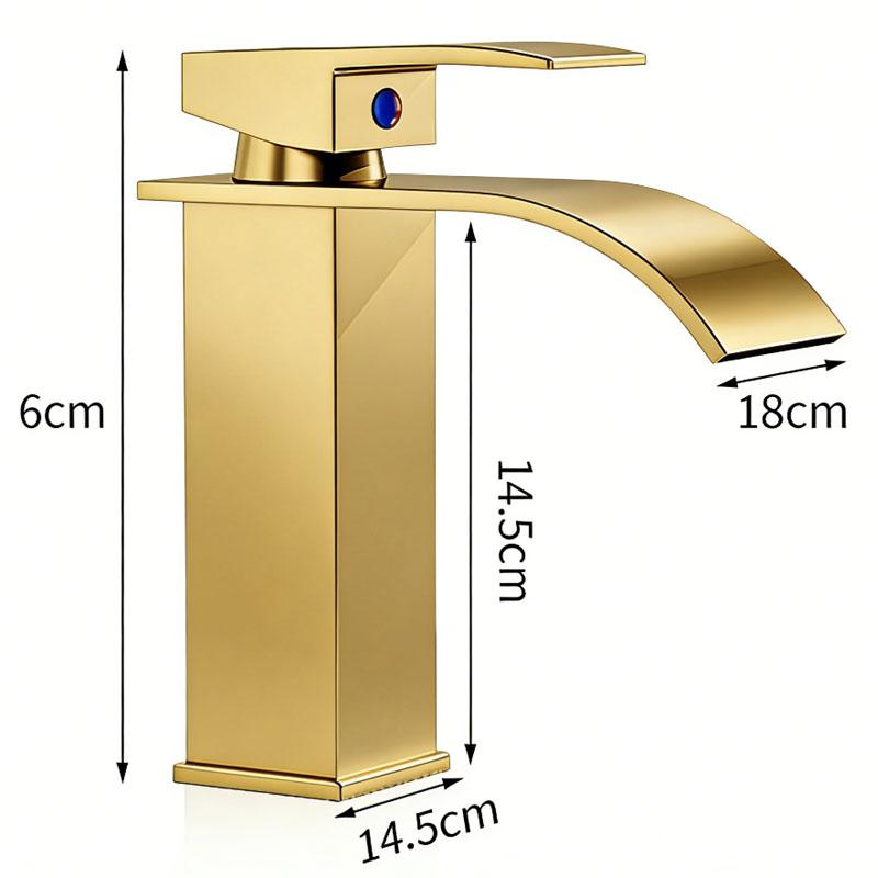 Gold Waterfall Basin Faucet - Vessel Sink Mixer Tap for Bathroom, Hot & Cold Water Home Use