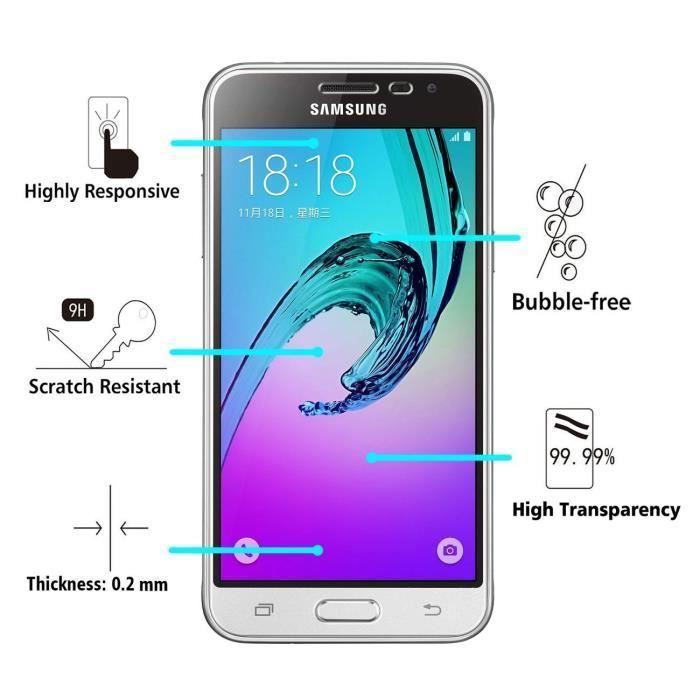 Tempered Glass for Samsung Galaxy J3 2016 J320 - [Pack 2] Ultra Resistant Screen Protector Glass Film [Phonillico®]