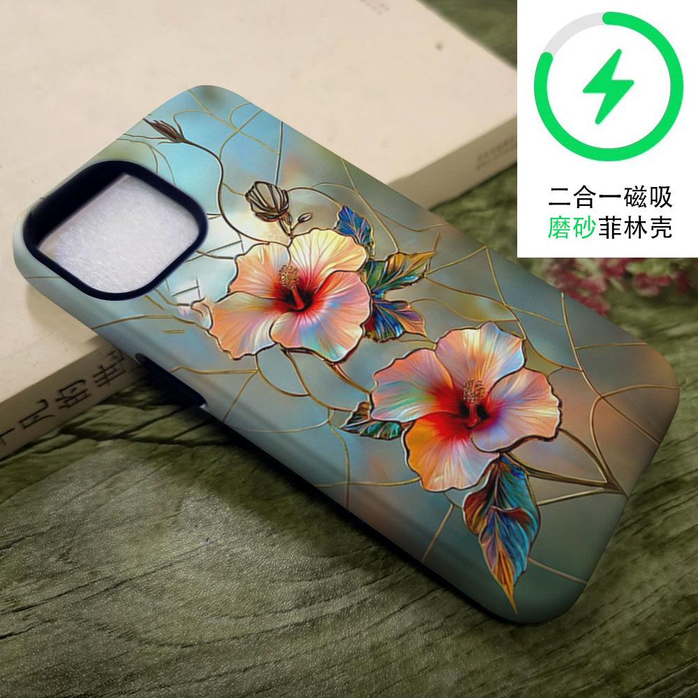 Popular retro wind color window flower mobile phone case iPhone16 anti-drop two-in-one film case Apple 17pm