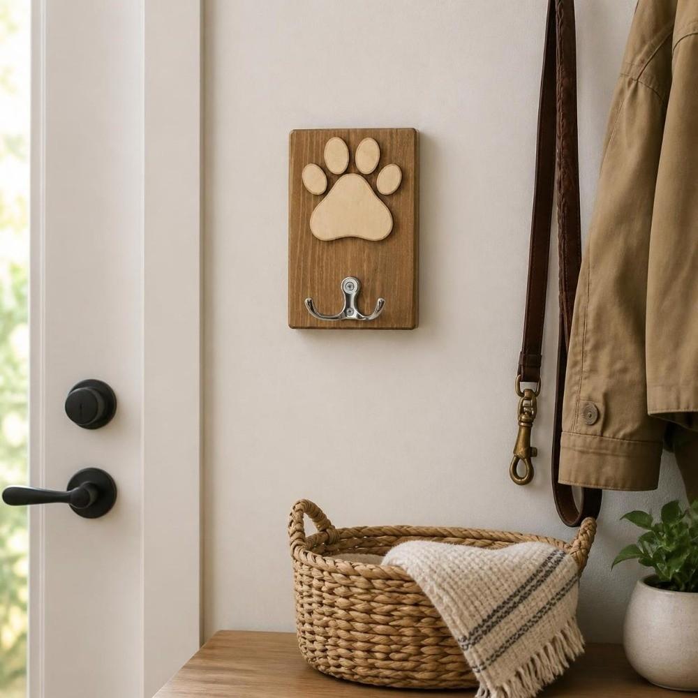 Personalized Dog Lead Holder Wooden Paw Print Hanger Unique Dog Paw Wall Hook  Entryway