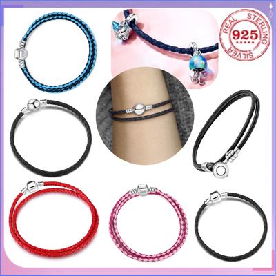 Bracelet en cuir perlé Argent 925 Multi-couleurs Chaîne à breloques multicouches Bijoux de mode Pour femmes