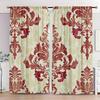 2pcs Elegant Vintage Damask Pattern Curtains   Semi-Sheer Polyester with Red & Golden On White   Rod Pocket Design for Bedroom