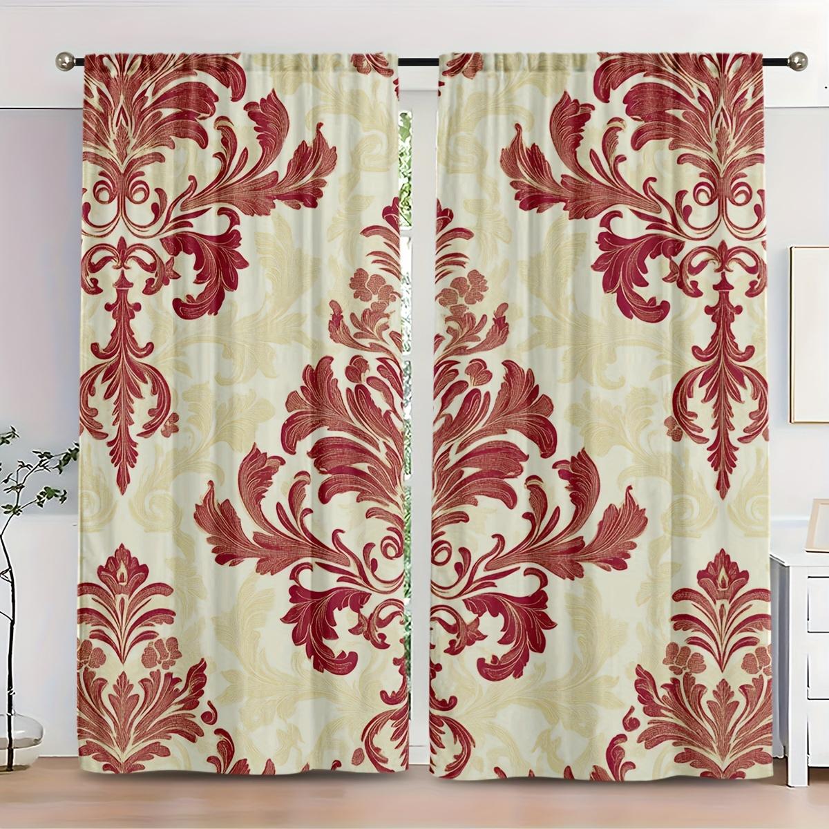 

Set Of 2 Elegant Vintage Damask Pattern Curtains Semi Polyester Red Golden White Design Bedroom Curtain Sheer For Made With Rod Pocket W100*H70(CM)-Rod Pocket&2PCS
