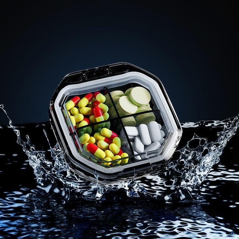 1Pc Portable 4/6 Compartment Pill Storage Container for Daily Medication Moisture-proof Sealing