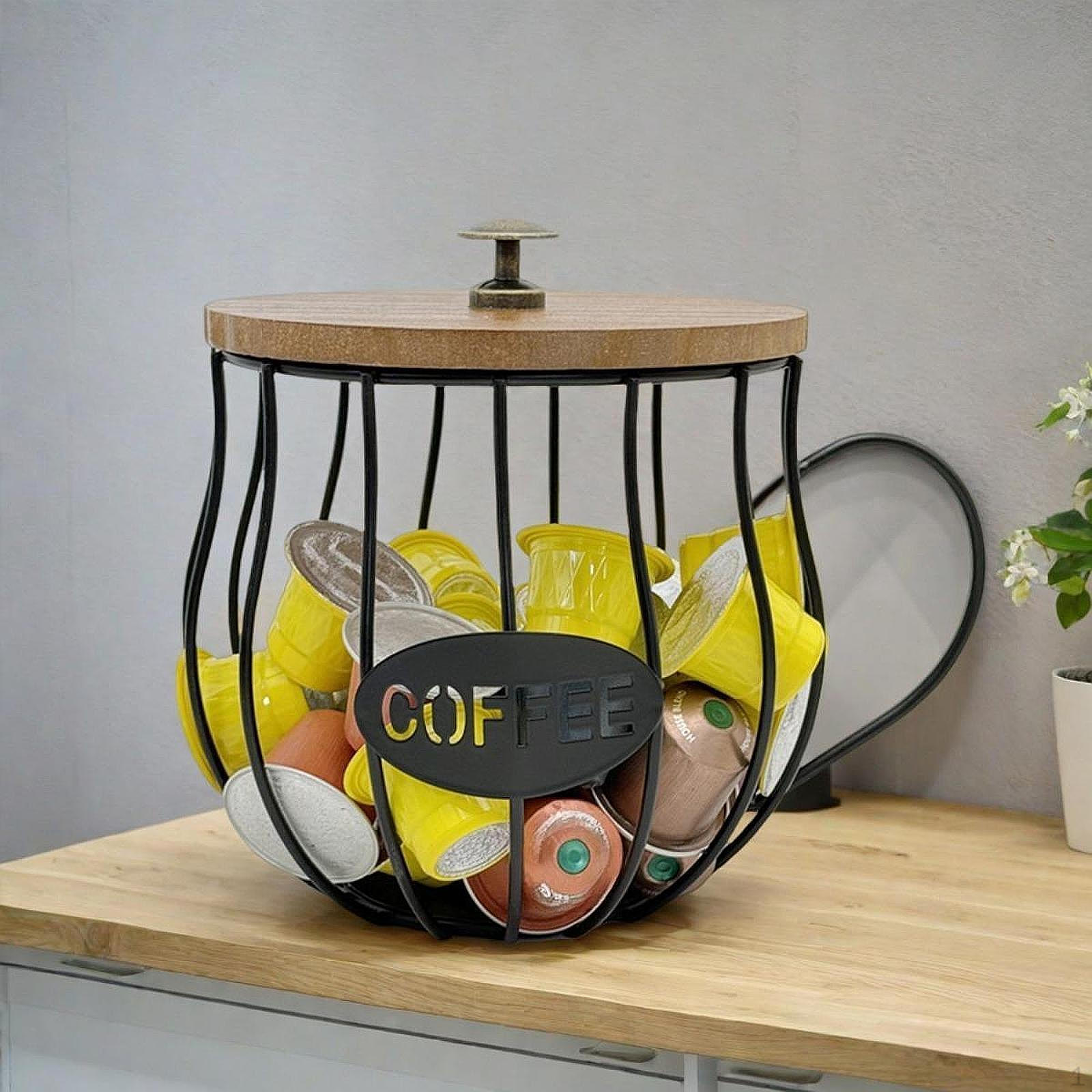 

Держатель для кофейных капсул, корзина в форме кружки, современный железный органайзер-контейнер для столешницы, кухни, бара чёрный