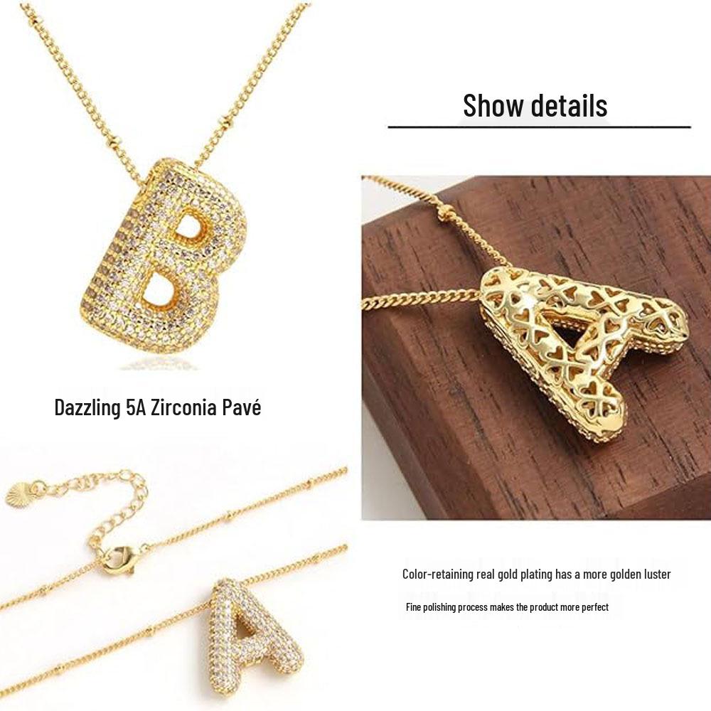 26 English Letter Gold-Plated Zircon Pendant Necklace