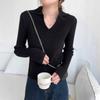 Polo collar long-sleeved knitted sweater women's clothing early autumn new waist slim-fit sweater with bottoming shirt top