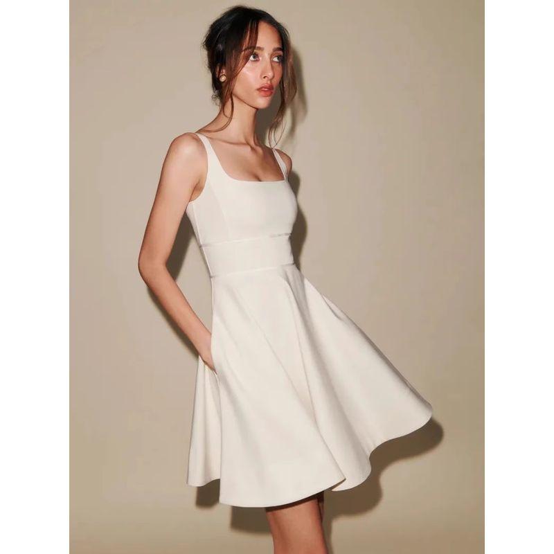 Exquisite First Date Slim White Dress French Hepburn Style Fancy Waist-Tight Slim Looking Temperament Camisole A- line Dress Skirt