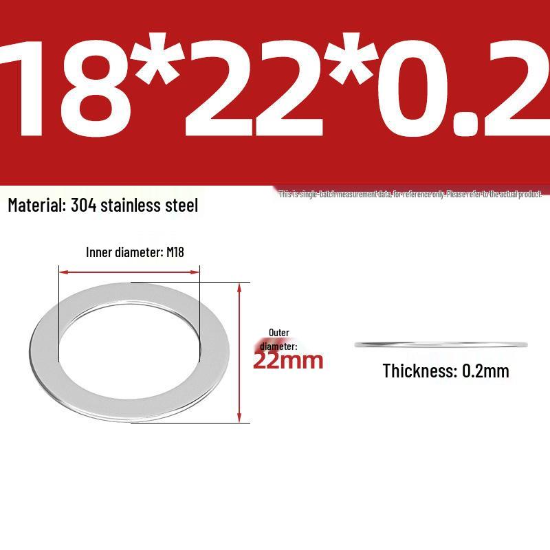 304 Stainless Steel Ultra-Thin Flat Washers - Available in Thickness: 0.1mm, 0.2mm, 0.3mm, 0.5mm