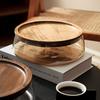 Glass Food Storage Fruit Tray with Wooden Cover Nut Candy Fruit Organizer for Coffee Table Dry Fruit Bowl Kitchen Storage