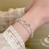 Double bow pearl stacked bracelet light luxury niche exquisite bracelet accessories student high value jewelry gift