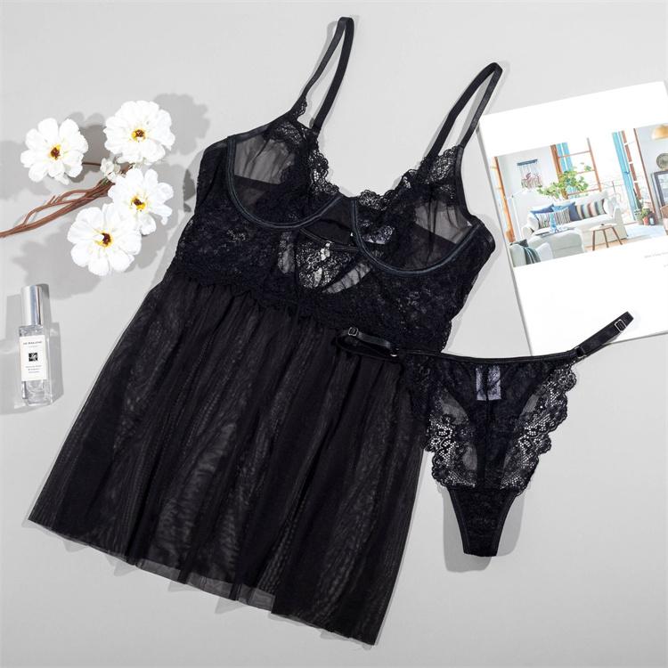 New Sexy and Fun Underwear Mesh Transparent Women's Pure Desire Perspective Attractive Sling Thong Sleepwear Dress