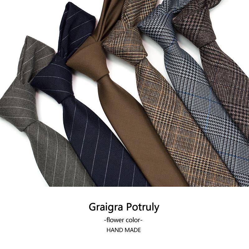 Houndstooth Plaid Coffee Gray 6cm Tie Men's Retro Casual Fashion