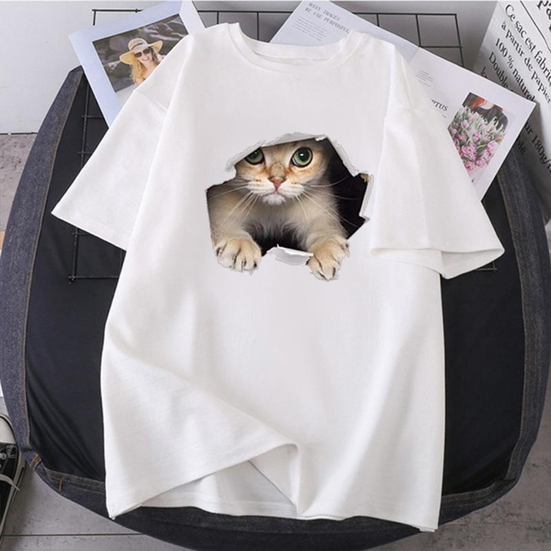 Creative Cat Design Unisex Loose-Fit Short-Sleeve T-Shirt for Couples