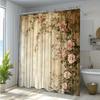 Vintage Floral Rose Shower Curtain Waterproof Beige Bathroom Decor Curtain Panel Romantic Antique Flower Pattern Waterproof