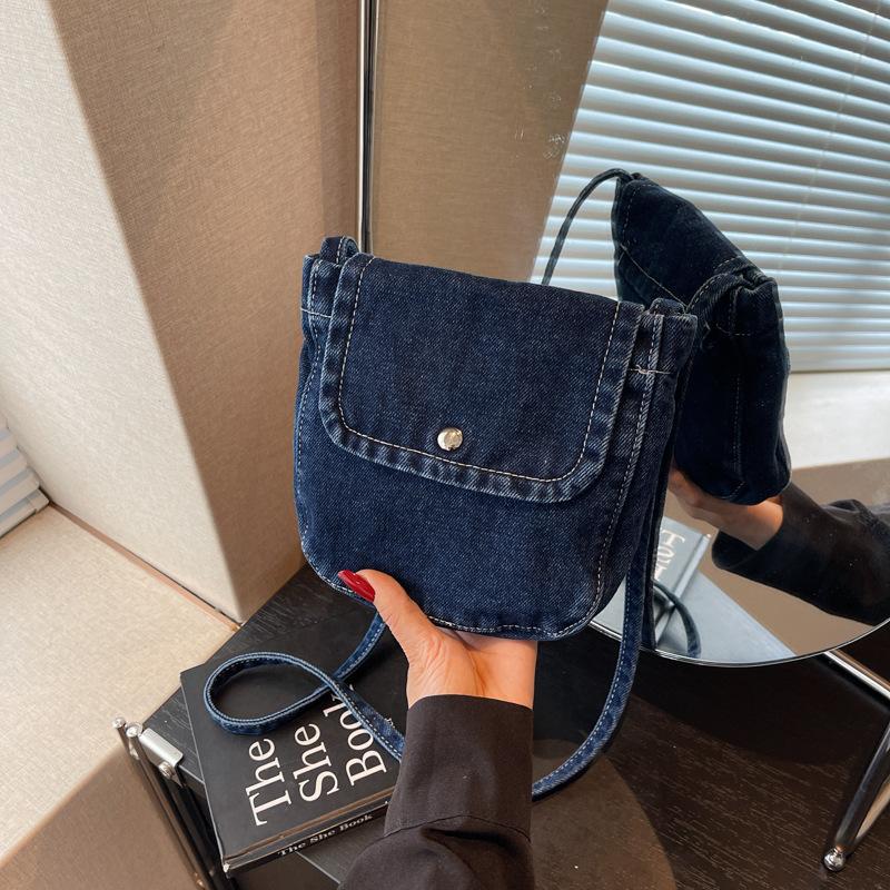

Нишевый дизайн кроссбоди джинсовая маленькая сумка женская ретро простая повседневная сумка для мобильного телефона на плечо на каждый день темно-синий