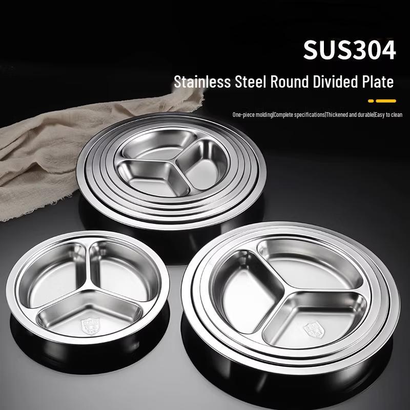 

Dajujiang 304 Stainless Steel 3-Compartment Round Kids Lunch Tray