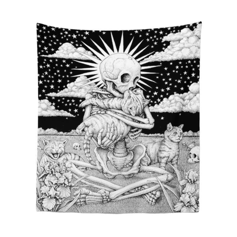 Bedroom Living Room Tapestry Horror Skull Tapestry Halloween Black and White Ghost Tapestry Tapestry Home Decor
