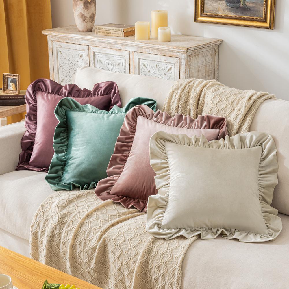 Italian Velvet Ruffled Pillow Case Ins Style Living Room Sofa Pillow Cushion Cover Festive Ornament Pillow Case