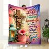 Christian-Inspired Floral Design Flannel Blanket for Bedroom Living Room Sofa and Nap
