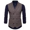 Spring & Autumn Men's Double-Breasted Plaid Suit Vest - Korean Slim Fit