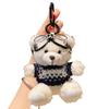 Lovely Goggles Pilot Bear Keychain Pearl Hanging Rope Plush Bear Key Ring Heart Pink Stuffed Animal Pendant Backpack