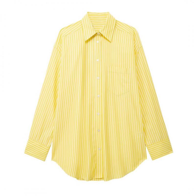 Womens Loose Striped Casual Shirt Long Sleeve 2025 Streetwear Lightweight Cotton Blend Top