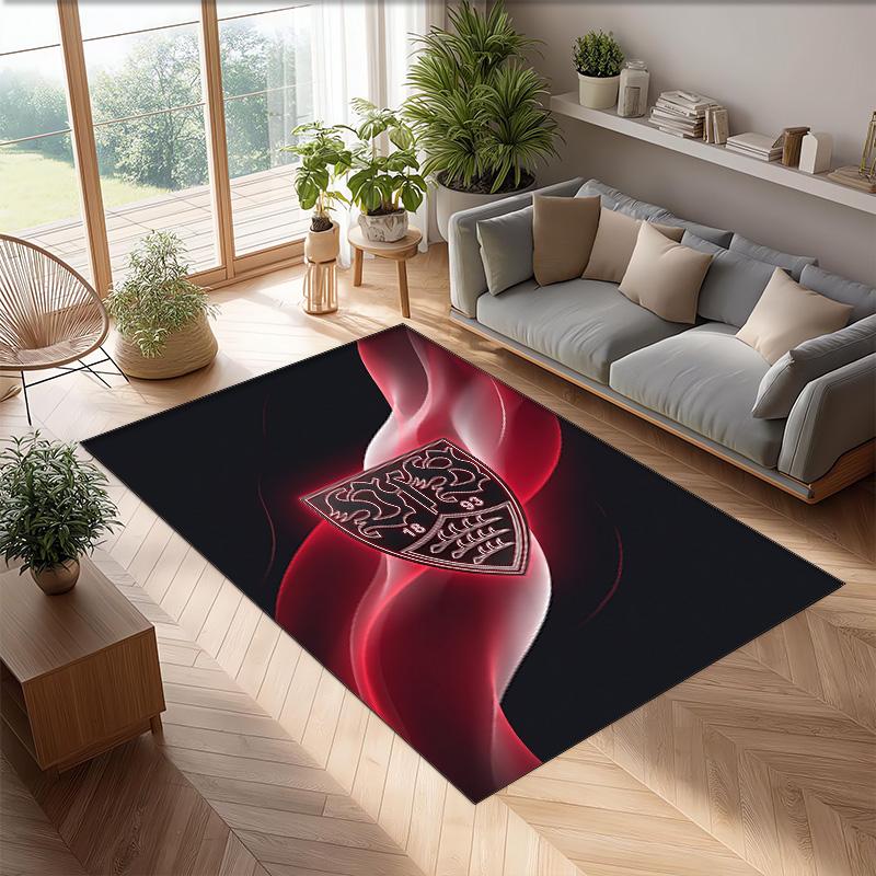 VfB Stuttgart Football Print Crystal Velvet Rug, Comfortable Water Absorbent Non Slip Indoor Floor Carpet