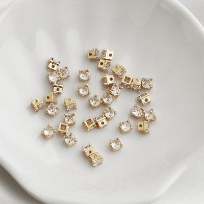 14K Gold-Filled Zircon Square Cross Spacer Beads for DIY Jewelry