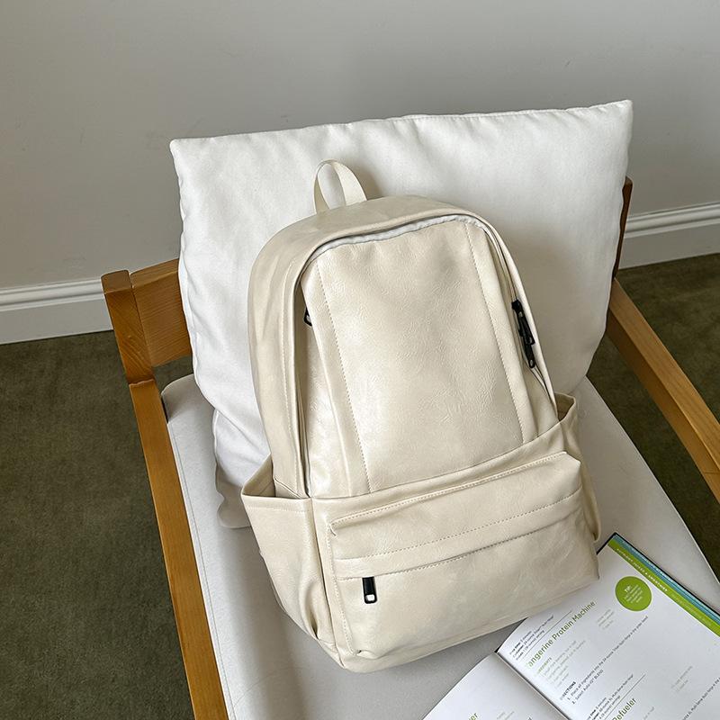 Schoolbag schoolbag men's and women's backpack soft leather computer bag leisure travel large capacity student schoolbag travel bag