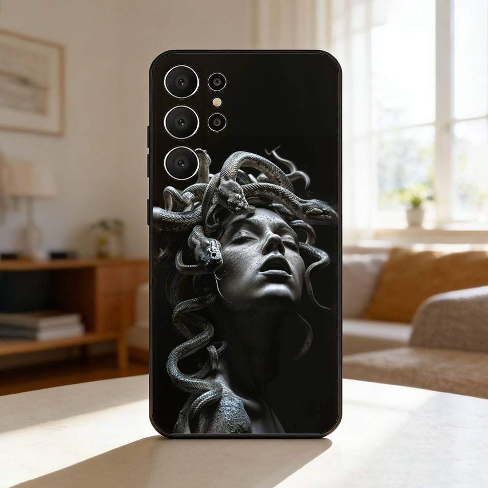M-Medusa Greek Mythology Phone Case For Samsung S26,S25,24,23,22,30,21,10,9,Ultra,Plus,Lite,FE Soft Black Case Samsung S105G