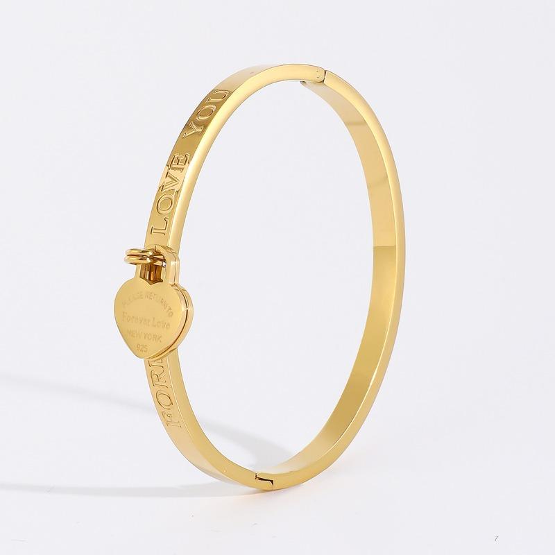 Meier Titanium Steel Bracelet for Women - French Letter Double Heart Bangle