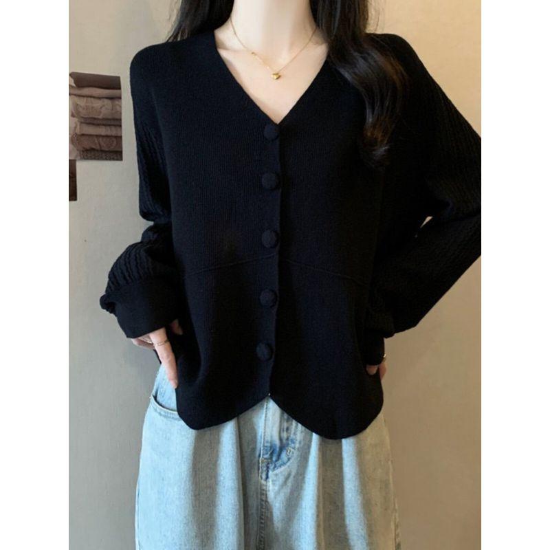 Belly Covering V-neck Single Breasted Loose-Fit Knitting Cardigan