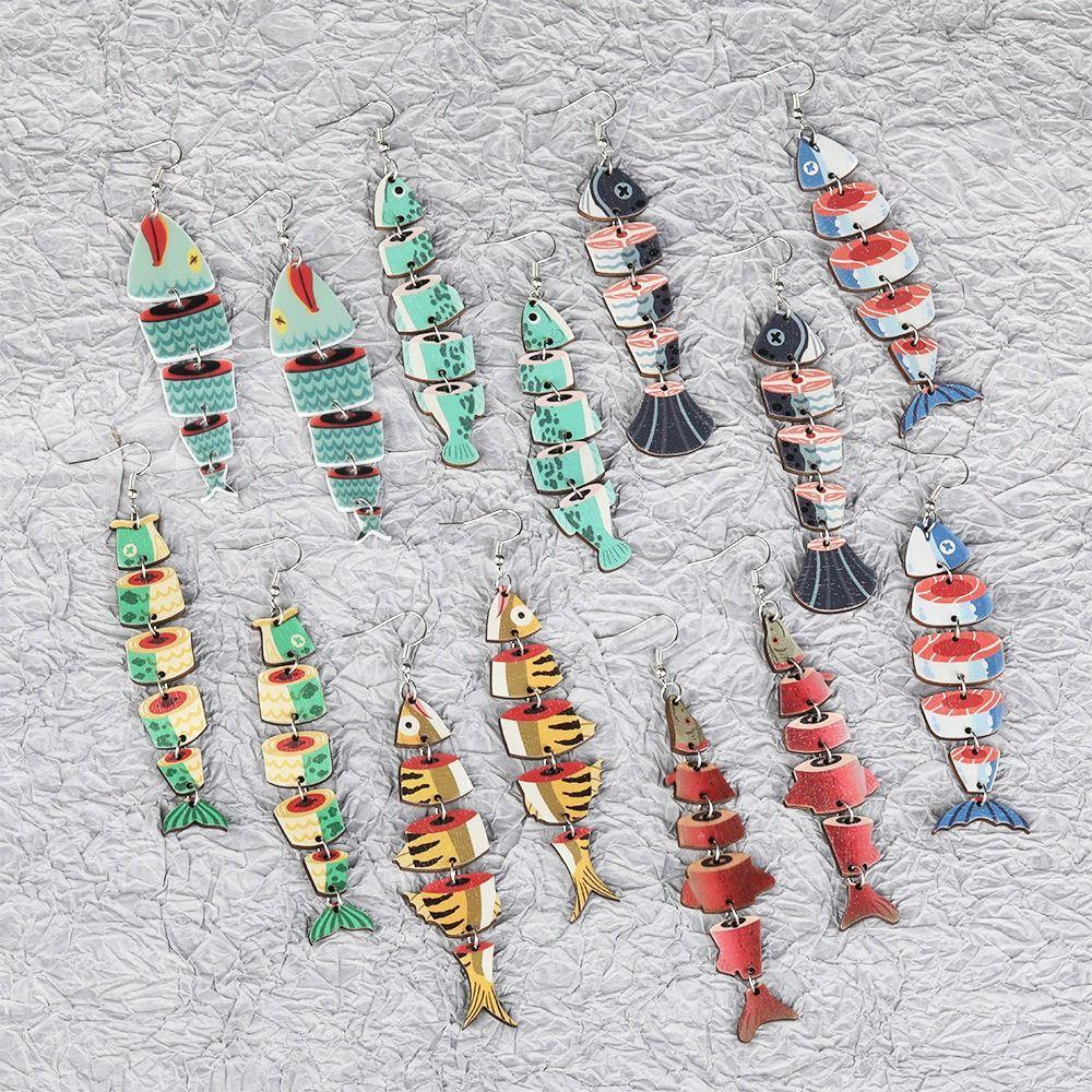 5Pairs Multi Segment Salmon Fish Earrings Hook Piercing Beach Drop Earrings  Party