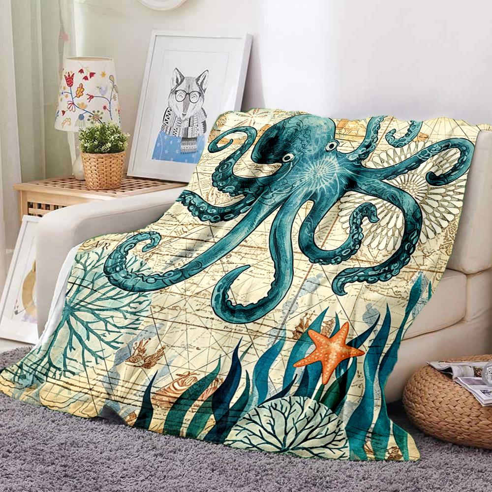 1Pc Oceanic Octopus Majesty Blanket Soft And Comfortable Casual Warm Camping Travel Christmas Halloween Xmas Gift M928236