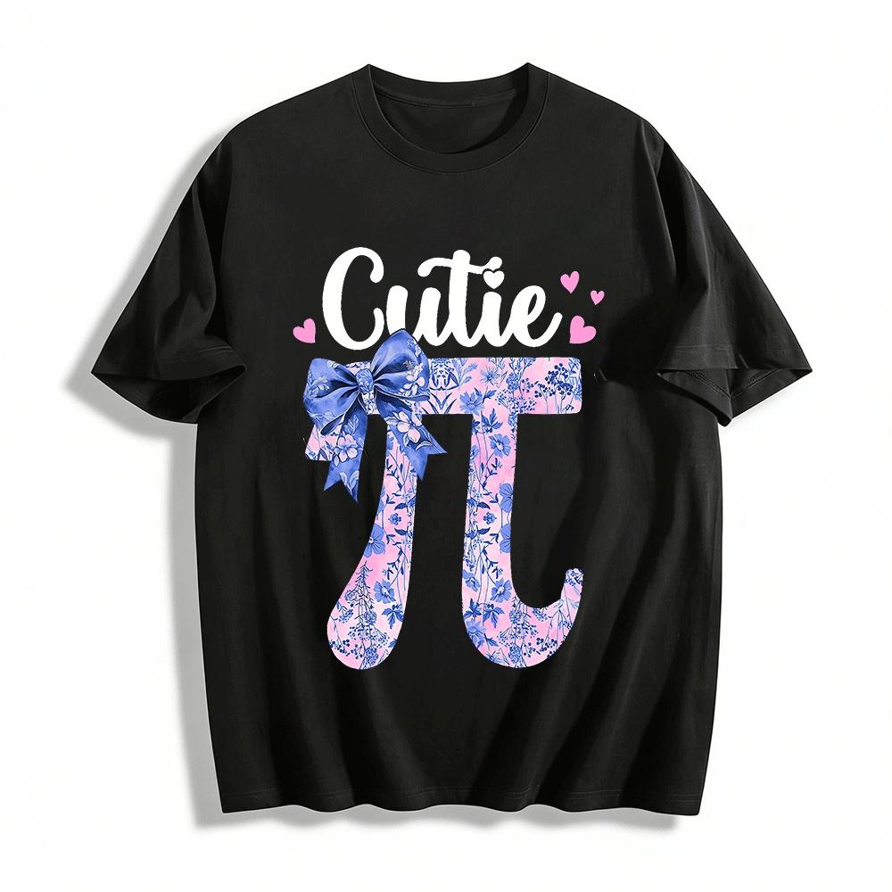 Cutie Pi Symbol Floral Print Bow Decor Casual Top Pure cotton T-shirt XXS