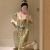 Zhao Ruth Same Cartoon Dog Ice Silk Pajamas Women'S Summer Short-Sleeved Sweet Wind Shirt Nightdress